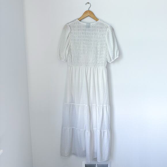 Taylor Smocked Tiered V-Neck A-Line Maxi Dress White L - Picture 3 of 9